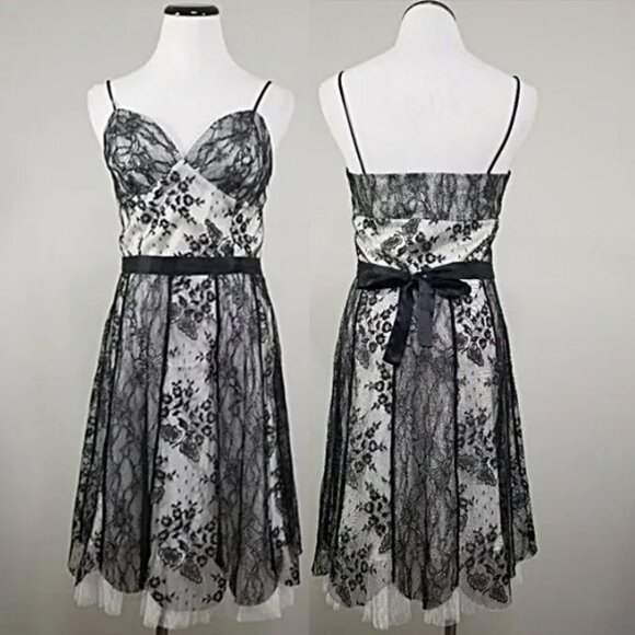 Nos Vintage ABS Allen Schwartz Black White Lace Dress 6 Dark Coquette Whimsigoth - Picture 1 of 15